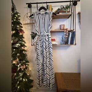 Mauve by: Anthropology Blue and White Chevron Maxi Dress